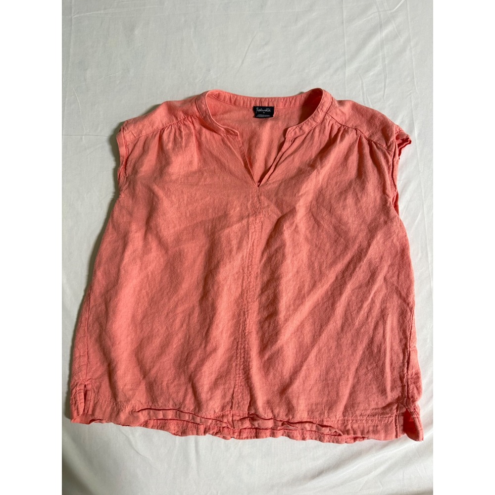 Splendid Womens Coral Pink Linen Blend Split V-Neck Sleeveless Blouse Top Medium